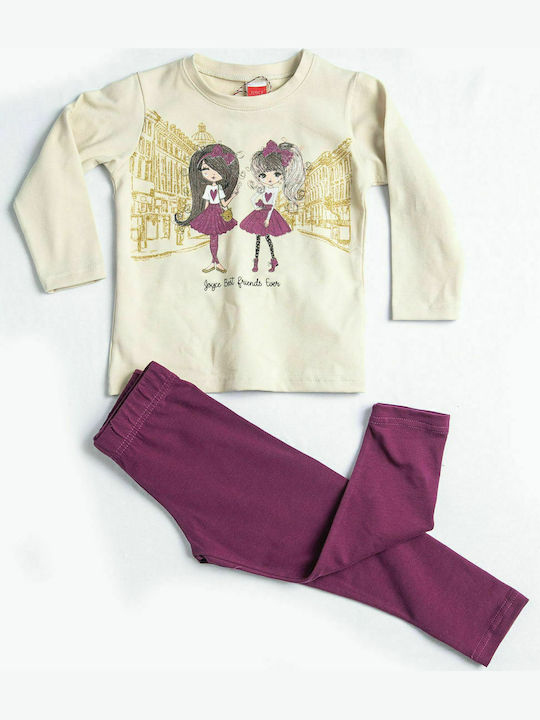 Joyce Kids Set with Leggings Winter 2pcs Beige/Bordeaux