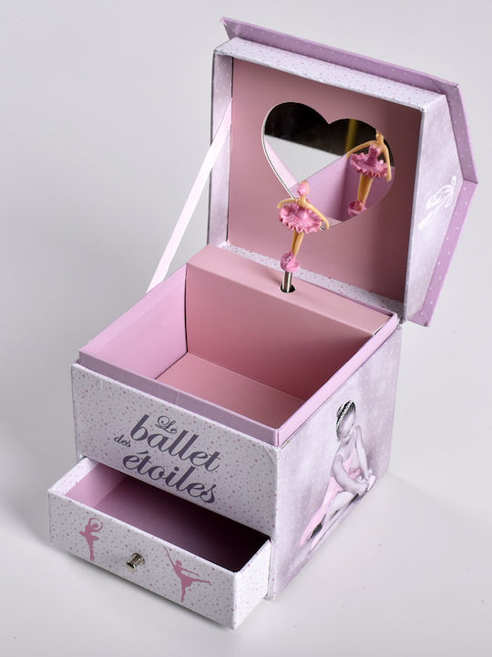Atmosphera Ballerina Musical Jewellery Box with Drawer and Pink Mirror 14.3x14.2x16cm