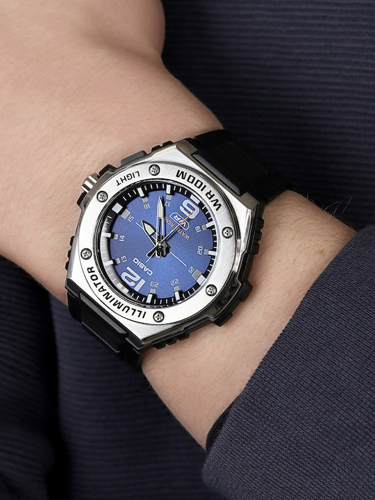Casio Ανδρικό Ρολόι 50.6mm Μπαταρίας με Μαύρο Καουτσούκ Λουράκι