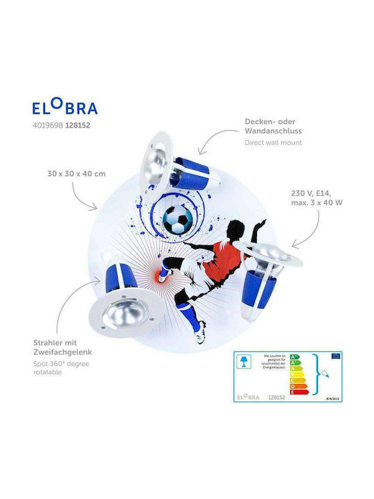 Elobra Kids Wooden Chandelier Mount Ceiling Light E14 Elobra Football Blue 40W