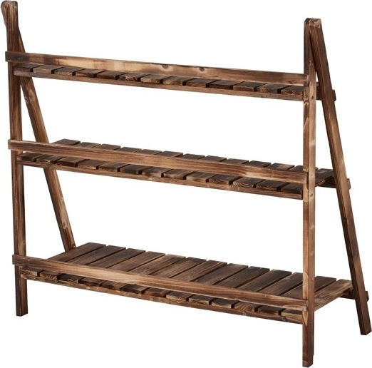 Outsunny Folding Shelf Levels Pot Rack Wooden Brown 100cmx37cmx93cmcm.