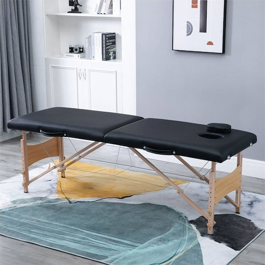 HomCom Wooden Portable Black Massage and Physiotherapy Bed 186x60cm