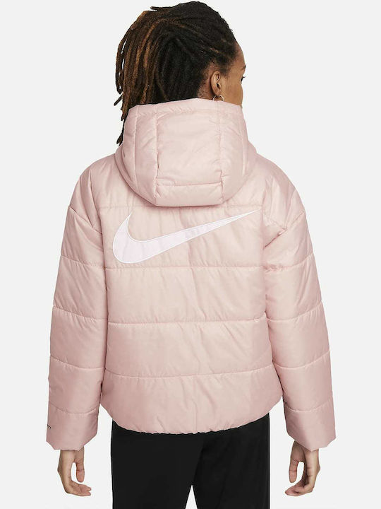 Sportswear Women's Short Puffer Jacket for Winter with Hood Pink