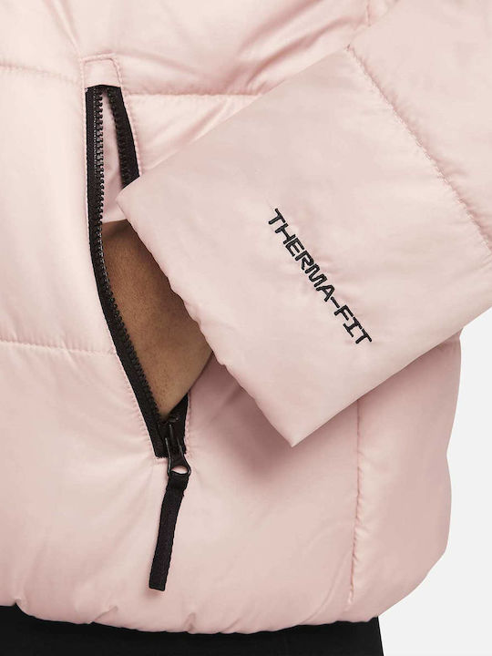Sportswear Women's Short Puffer Jacket for Winter with Hood Pink