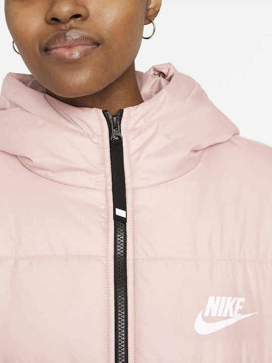 Sportswear Women's Short Puffer Jacket for Winter with Hood Pink