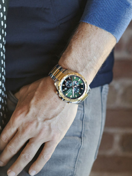 Festina Ανδρικό Ρολόι 45.5mm Χρονογράφος Μπαταρίας με Χρυσό Μεταλλικό Μπρασελέ