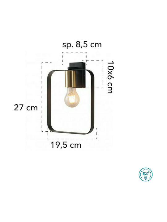 Fan Europe Wall light Modern Lamp Wall with Socket E27 Black 19.5x19.5cm