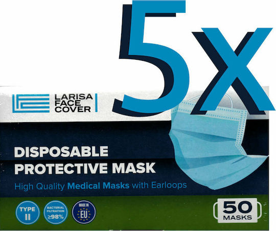 Larisa Face Cover Medical Mask Single Use 3ply Type II Protective Mask Non-Reusable Type II Surgical Blue 250pcs