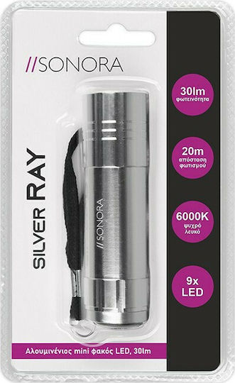 Sonora Flashlight LED with Maximum Brightness 30lm Silver Ray 9 Silver