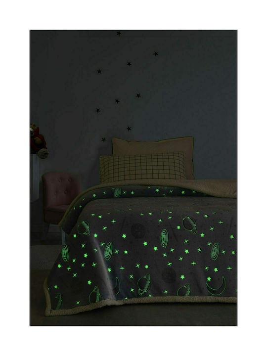 Κουβέρτα Fleece Planets Φωσφορίζουσα Γαλάζια 160x220εκ.
