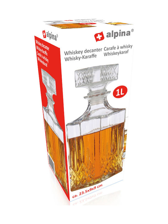 Alpina Appliances Καράφα Γυάλινη Γυάλινη Καράφα Σερβιρίσματος Ουίσκι 8.5εκ. με Πώμα Διάφανη 1000ml
