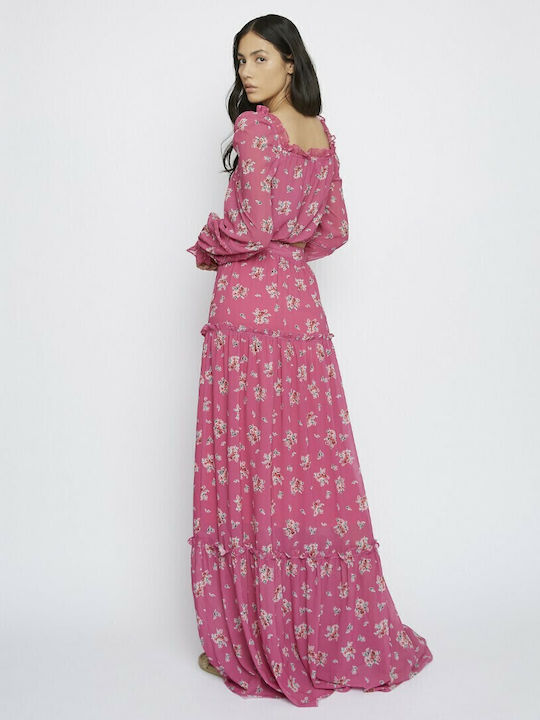 Damen Crop Top Langarm Blumen Rosa