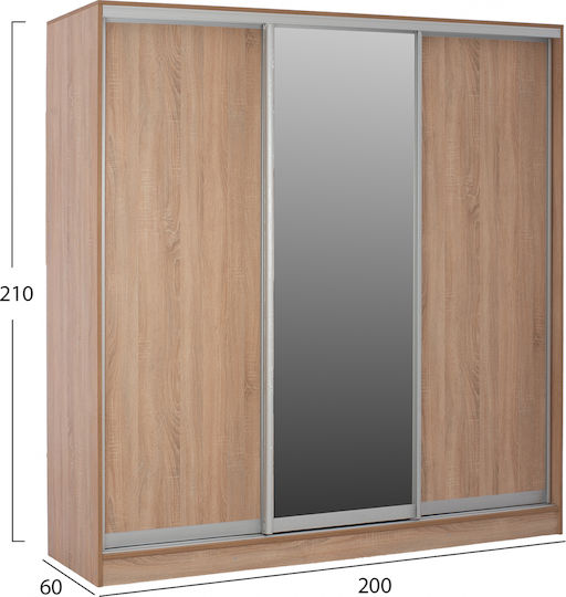 Adler Dulap Cu Ușă Triplă Glisant Cu Oglindă Sonoma Stejar 200x60x210cm
