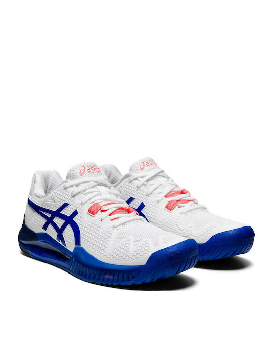 ASICS Gel-Resolution 8 Women's Tennis Shoes for All Courts White / Lapis Lazuli Blue