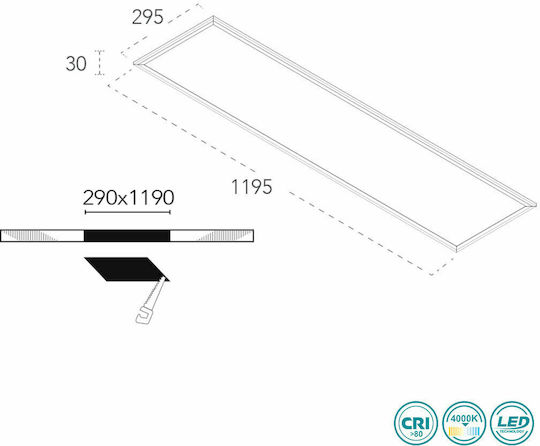 Fan Europe Recessed Parallelogram LED Panel 40W with Natural White Light 4000K 120x30cm
