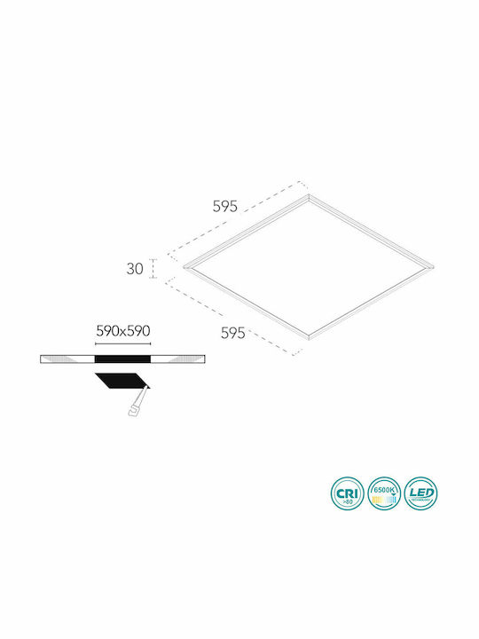 Fan Europe Square Recessed LED Panel 40W with Cool White Light 6000K 60x60cm