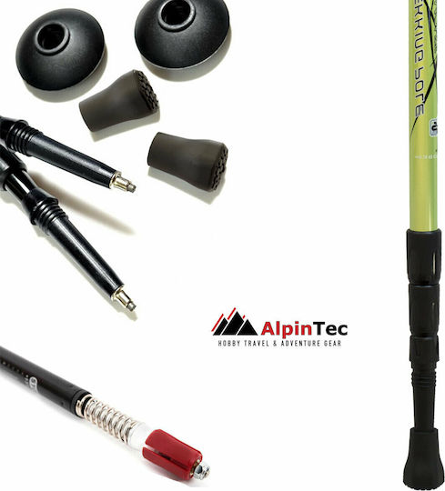 AlpinPro Pair of Telescopic Aluminum Trekking Poles with 3 Sections Thermolite Green 235gr
