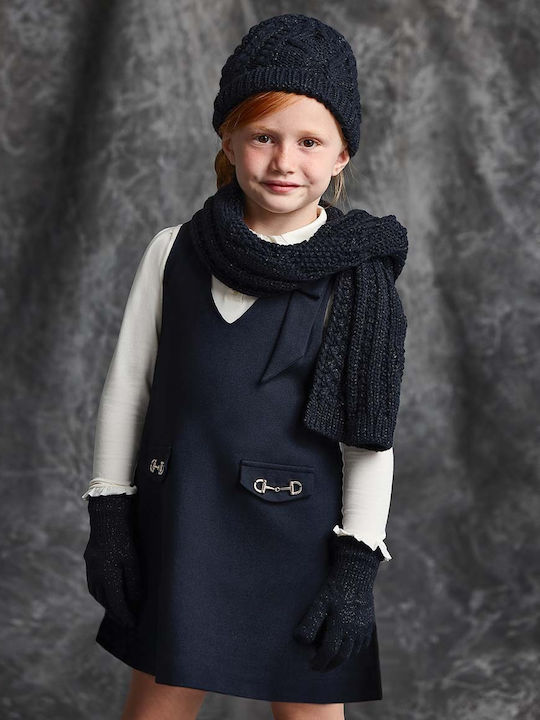 Kinder Mütze Set mit Handschuhe Gestrickt Marineblau