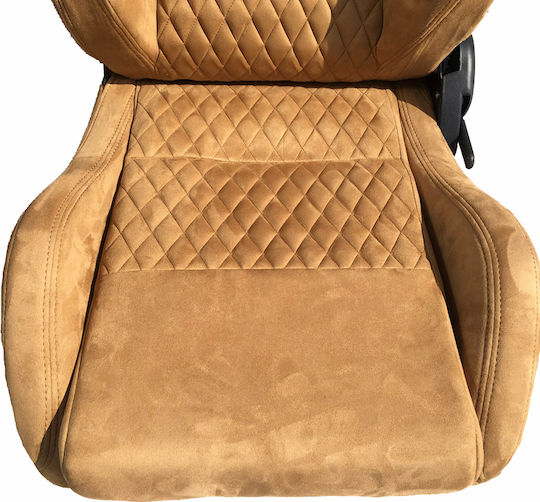 Carner Комплект колички за кола Кошница Седалки за кола Bucket RS Suede Alcantara Beige с бежови шевове - комплект от 2 броя Бежов