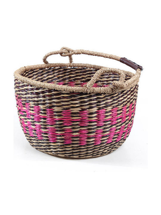 Soulworks Set of Decorative Baskets Straw with Handles Black-Natural-Pink 5pcs