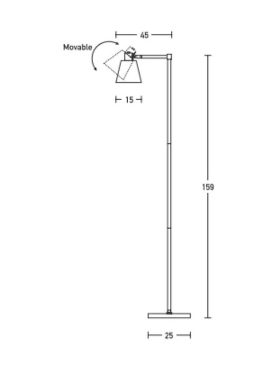 Zambelis Lights Vintage Floor Lamp H159xW25cm. with Socket for Bulb E27 Black