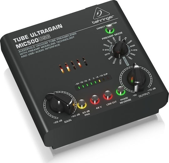 Behringer MIC500USB Voice Studio Tube Microphone Preamplifier 2 Channel with Phantom Power & 1 XLR Input