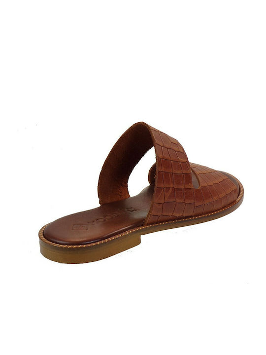 1016 Leather Women's Flat Sandals in Tabac Brown Color
