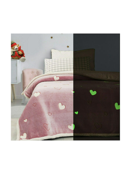 Cosmin Home Fashion Pătură Catifea Hearts 160x220buc Fosforescentă Roz