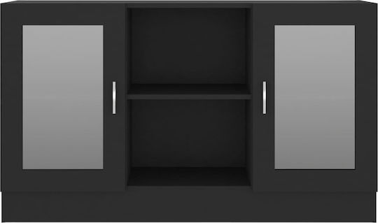 Wohnzimmer Standvitrine aus Spanplatte Schwarz Verglast 120x30,5x70 cm