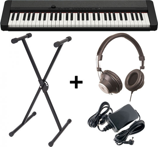 Casio Keyboard CT-S1 Set with 61 Dynamic Keys with Stand, Headphones and Music Stand Black