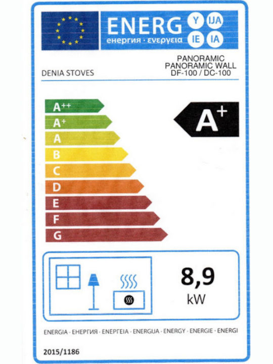 Denia DF-100 Șemineu cu inserție Lemn Aeroterma 8.9kW Drept cu o ușă care se deschide
