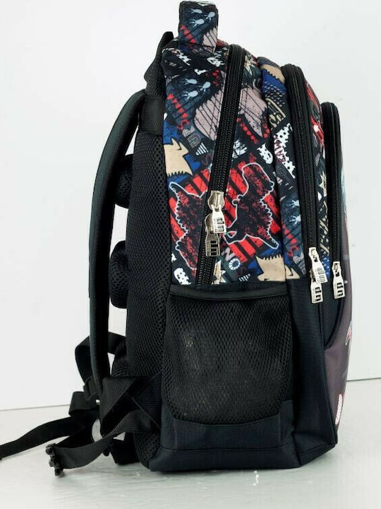Back Me Up Dinosaur School Bag Backpack Elementary, Elementary Black with Water Bottle Holder 30Liters