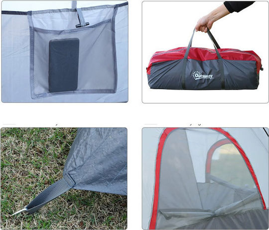 Outsunny Σκηνή Camping Τούνελ Γκρι 4 Εποχών για 6 Άτομα 455x230x180εκ.