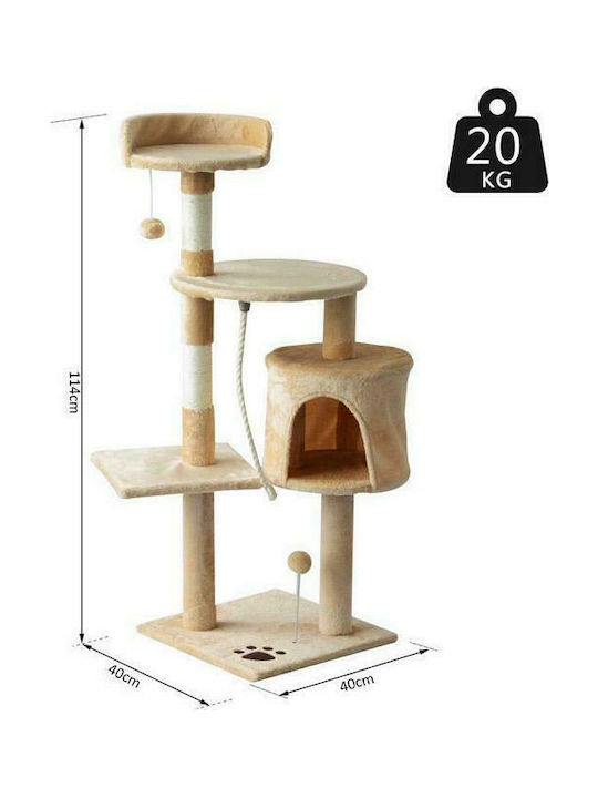 Pawhut Cat Scratching Post Cat Tree In Beige Colour 40x40x114 cm