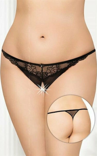 Softline 2434 Plus Size Crothcless Lace String Black