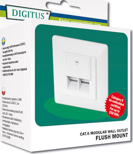 Digitus Διπλή Πρίζα Δικτύου RJ45 με Πλαίσιο Τύπου Cat6 σε Λευκό Χρώμα DN-9005-N