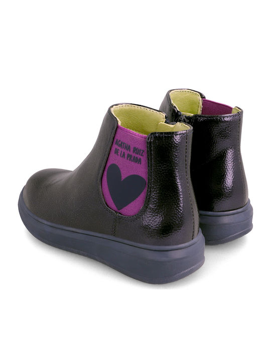 Anatomical Leather Kids Boots with Zipper Navy Blue