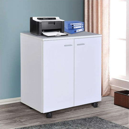 Cabinet de Birou cu roți Alb 60x35x65cm