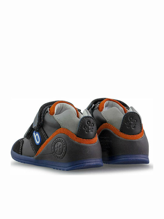 Anatomisch Lederne Kinderstiefeletten mit Klettverschluss Gray