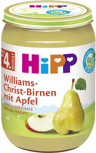 Hipp Fruit puree Williams Christ Pear with Apple with Flavor Apple with Organic Pear No Added Sugar 190gr for 4+ Months