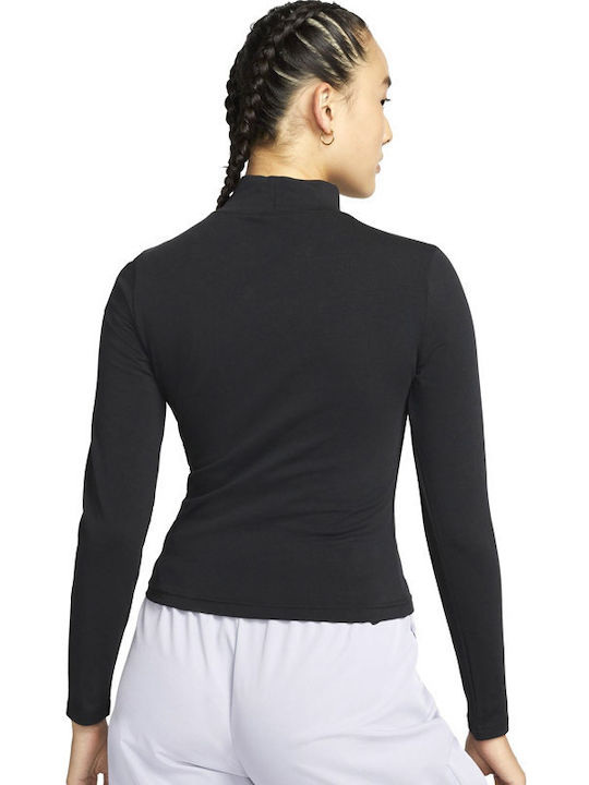 Nike Sportswear Collection Essentials Μακρυμάνικο Γυναικείο Top με Ζιβάγκο Μαύρο