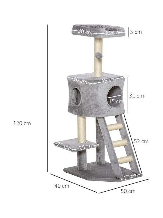 Pawhut Cat Scratching Post Cat Tree In Gray Colour 50x40x120 cm