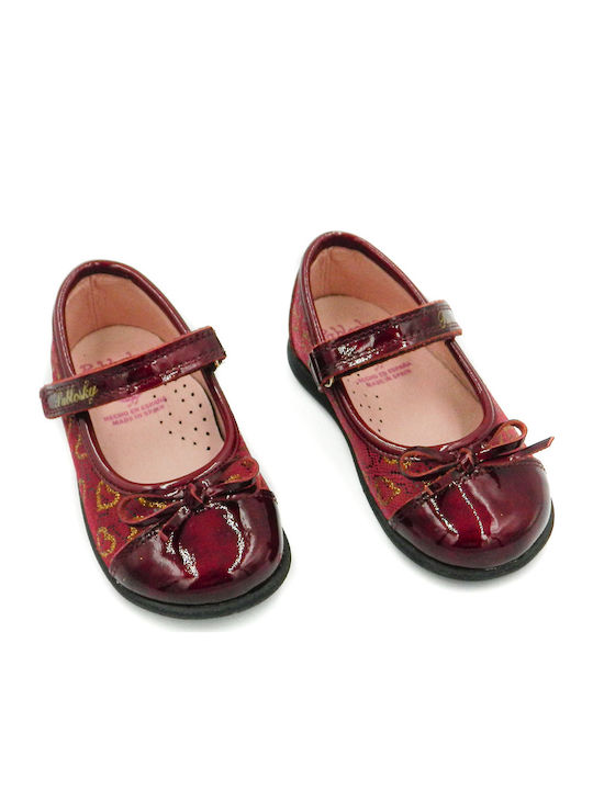 Kids Leather Ballerinas with Hoop & Loop Closure Burgundy
