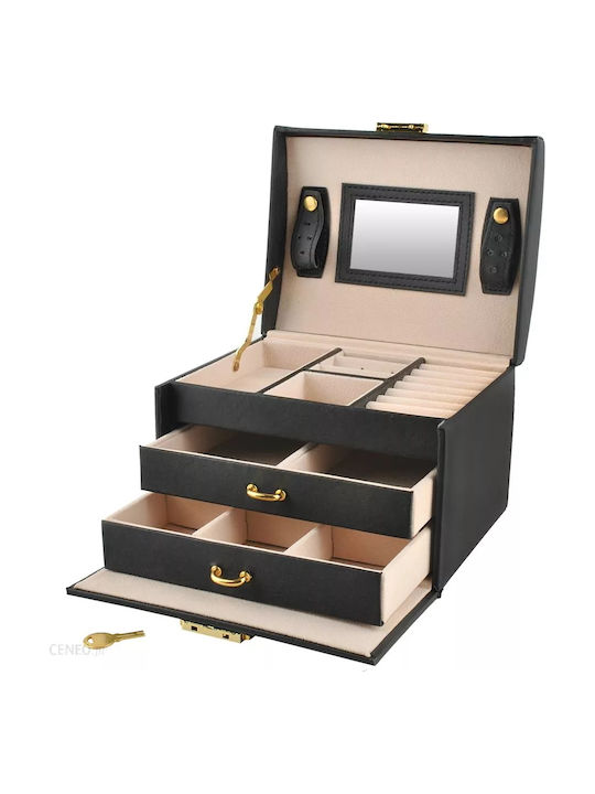 Beautylushh Jewellery Box Made of Faux Leather with Drawer & Mirror Black 17.5x13.8x17.5cm Beautylushh Jewellery Box Made of Faux Leather with Drawer & Mirror Black 17.5x13.8x17.5cm