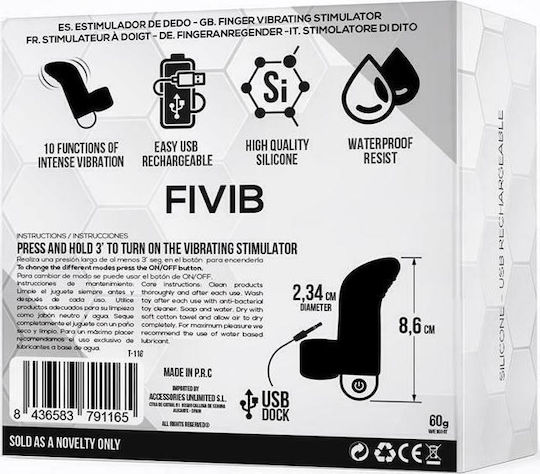 Tardenoche Fivib Vibrator Degetul cu Telecomandă 8.6cm Negru