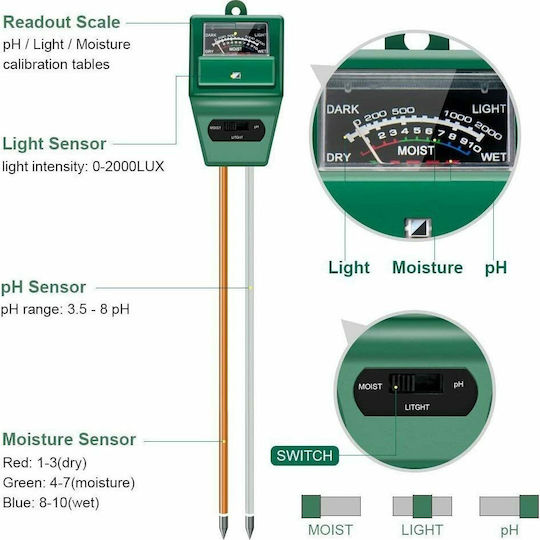 BS-0090 PH Meter 3in1 (pH Humidity Brightness) 03004PHM50CL