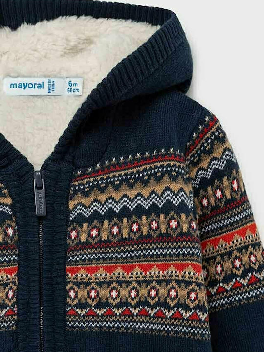 Mayoral Boys Knitted Hooded Cardigan with Zipper Blue