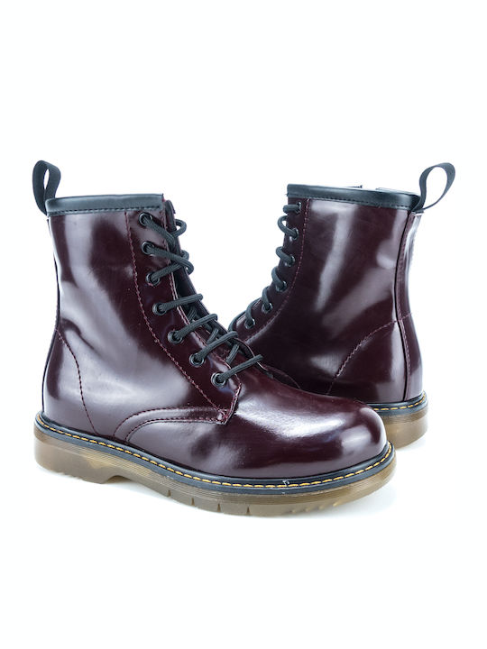 Scarpy Kids Leather Anatomic Military Boots with Zipper Burgundy