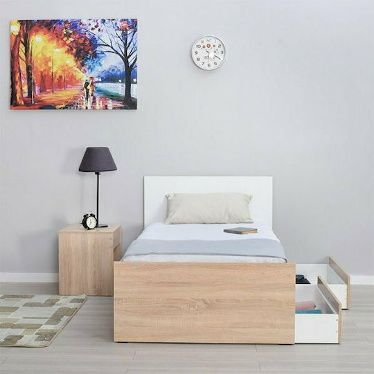 Plus Pat Single Din Lemn Sonoma Alb Potrivit Pentru Saltea 90x190cm