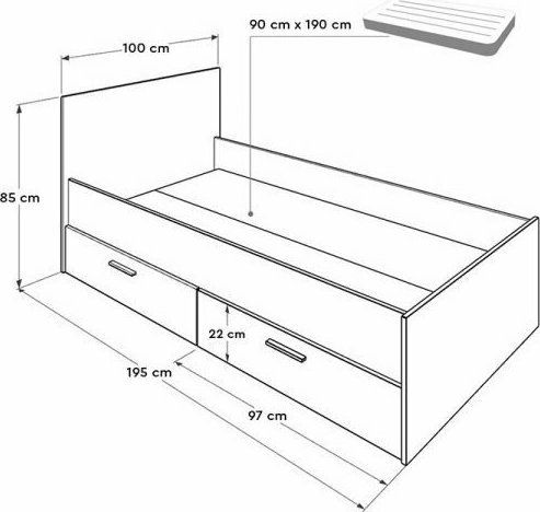 Plus Pat Single Din Lemn Sonoma Alb Potrivit Pentru Saltea 90x190cm